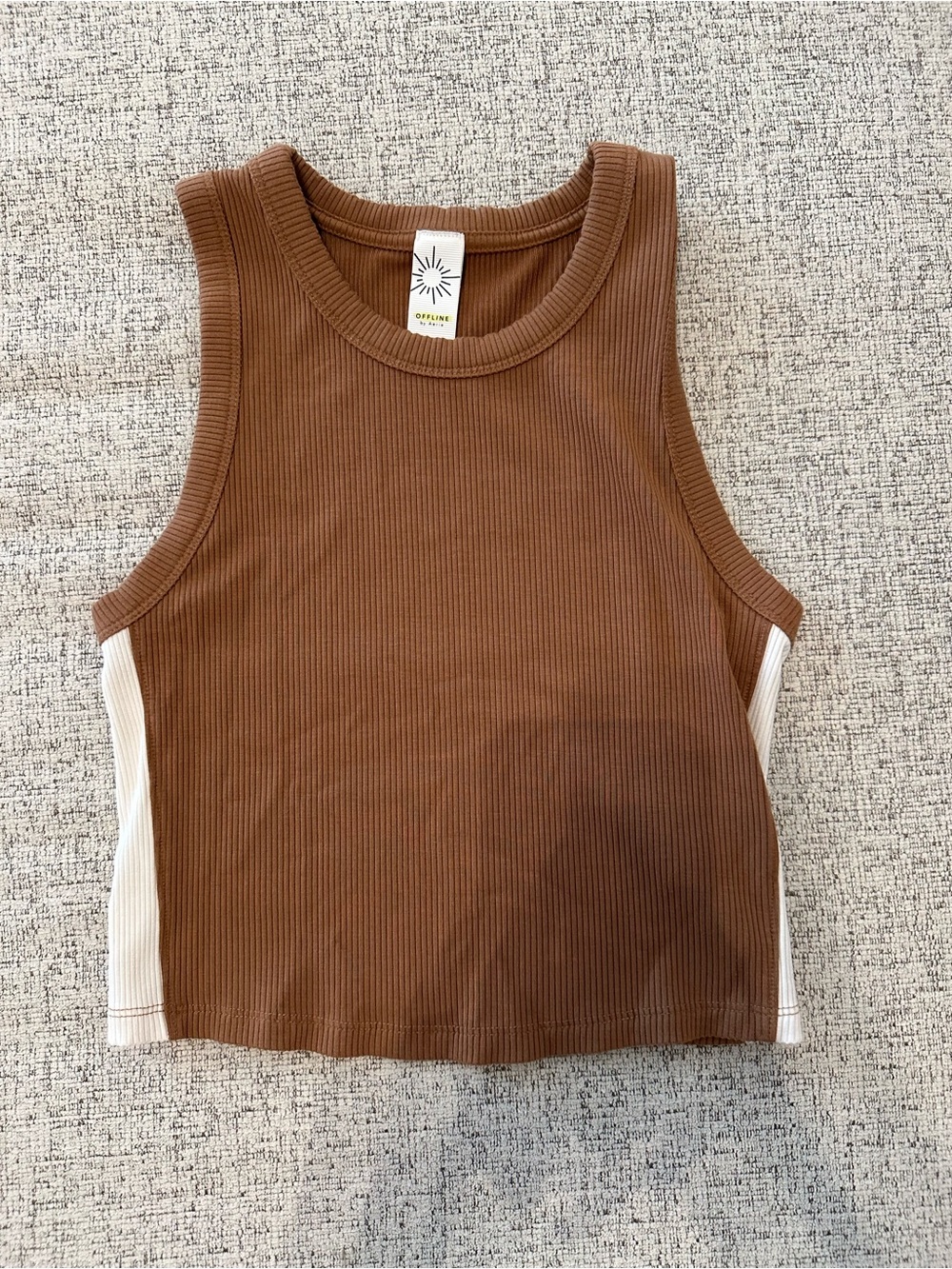 aerie Brown Ribbed Tank with Cream Side Panels